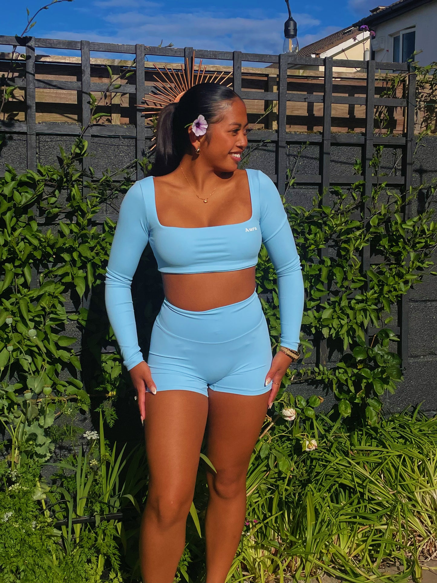 Soft Active Long-Sleeve Gym Top in Blue